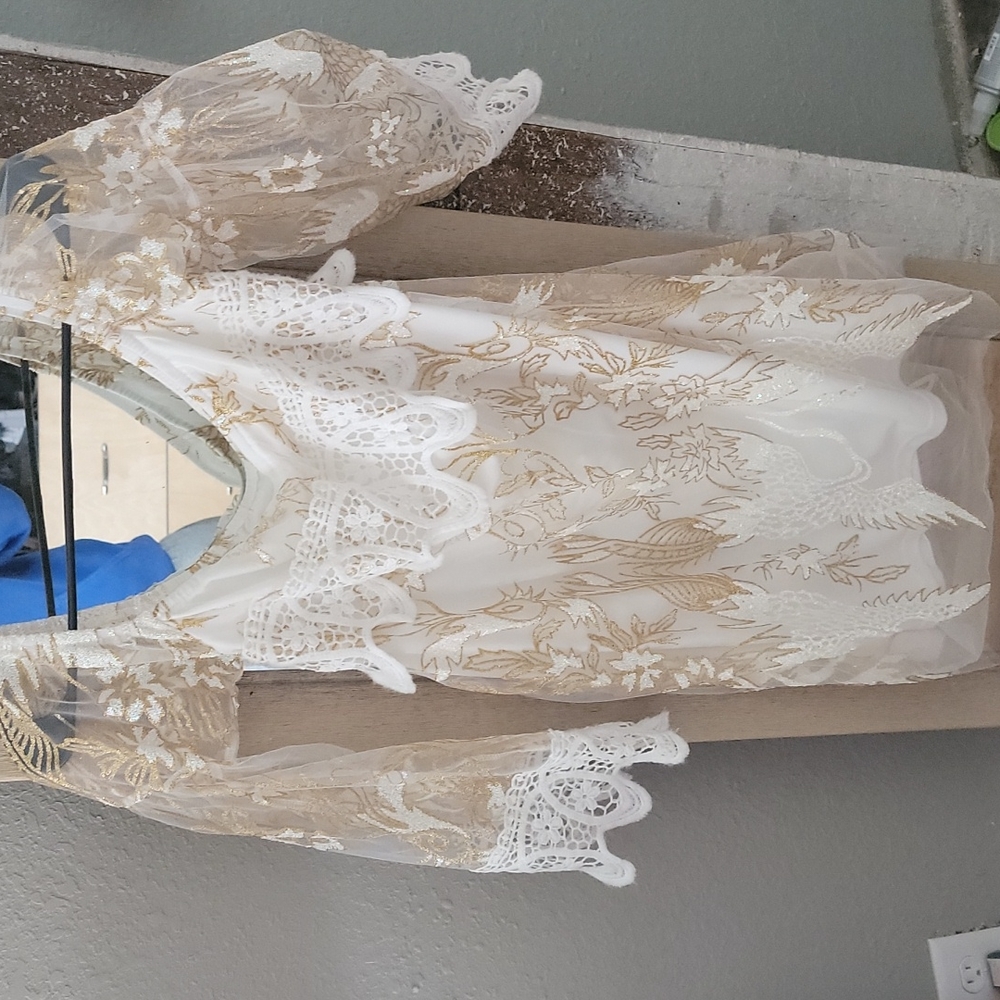 Southern Fried Chics dress medium white and gold